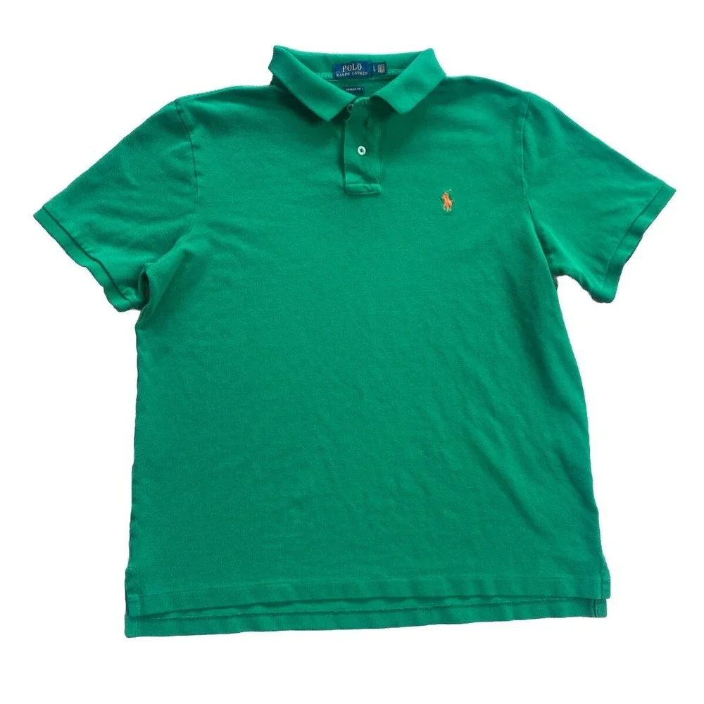 POLO RALPH LAUREN Classic Fit Polo Shirt Green Orange Polo Size Large